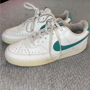 Women’s Nike Air Force Court Vision Low White with Blue Swoosh Sneakers Size 11